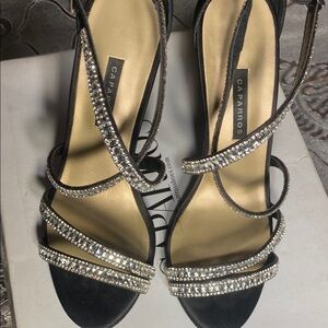 Caparros Black Strappy Heels with Rhinestones
